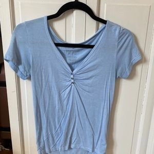 light blue crop top